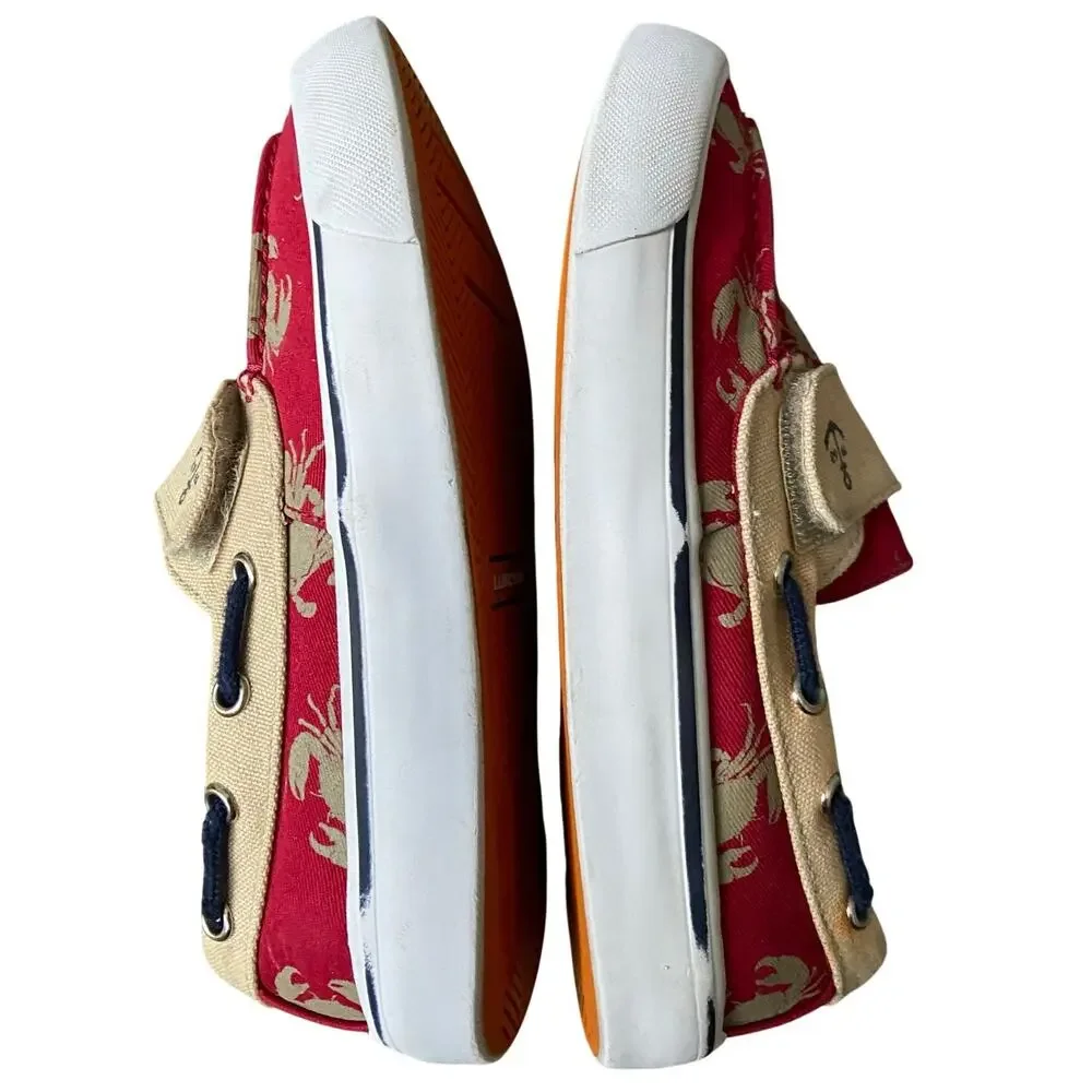 Lands End Canvas Boat Shoes Boy Sz 2 Red Tan Crab Strapped